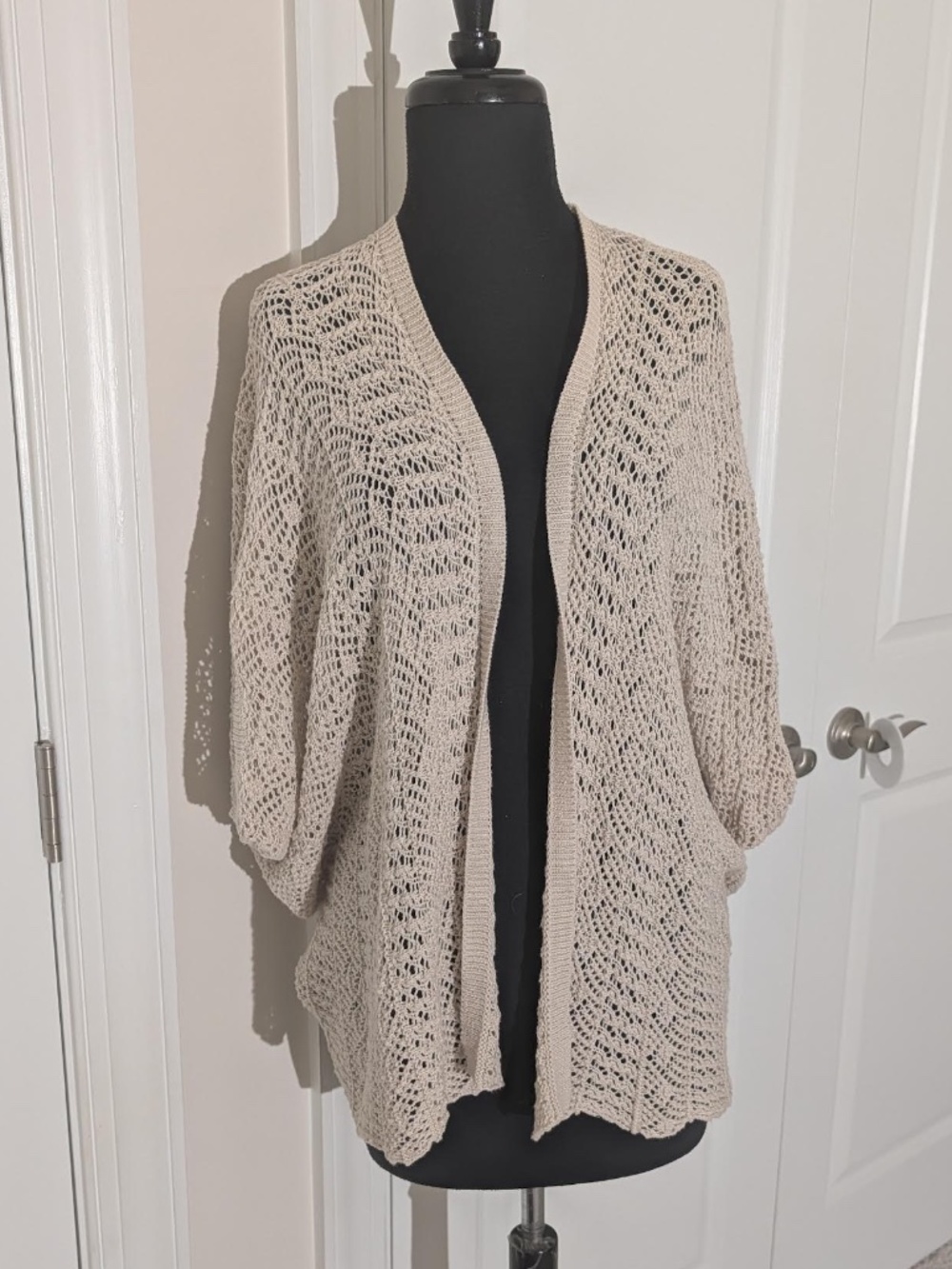 ROXY Cream Crochet Knit Open Front Cardigan